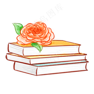 一摞书本和花朵