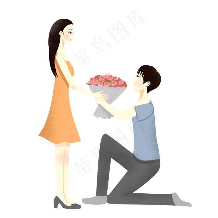 手绘矢量卡通小清新七夕节情侣