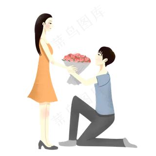 手绘矢量卡通小清新七夕节情侣