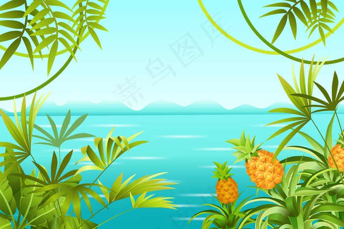 热带丛林和海洋景观。eps,ai矢量模版下载