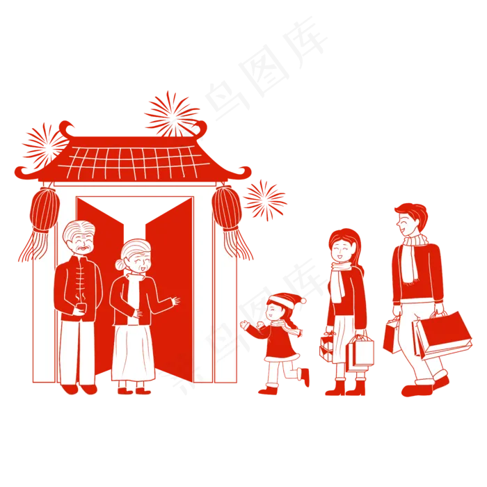 年初二回娘家剪纸矢量图(2800X2000(DPI:300))ai矢量模版下载