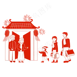 年初二回娘家剪纸矢量图