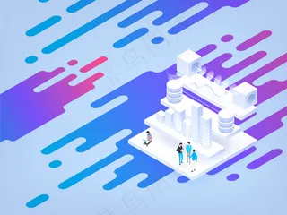 抽象等距插图。高科技。数据中心。