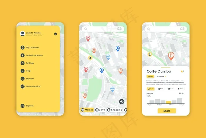 位置应用程序app界面eps,ai矢量模版下载