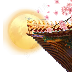 中秋节建筑屋檐月亮