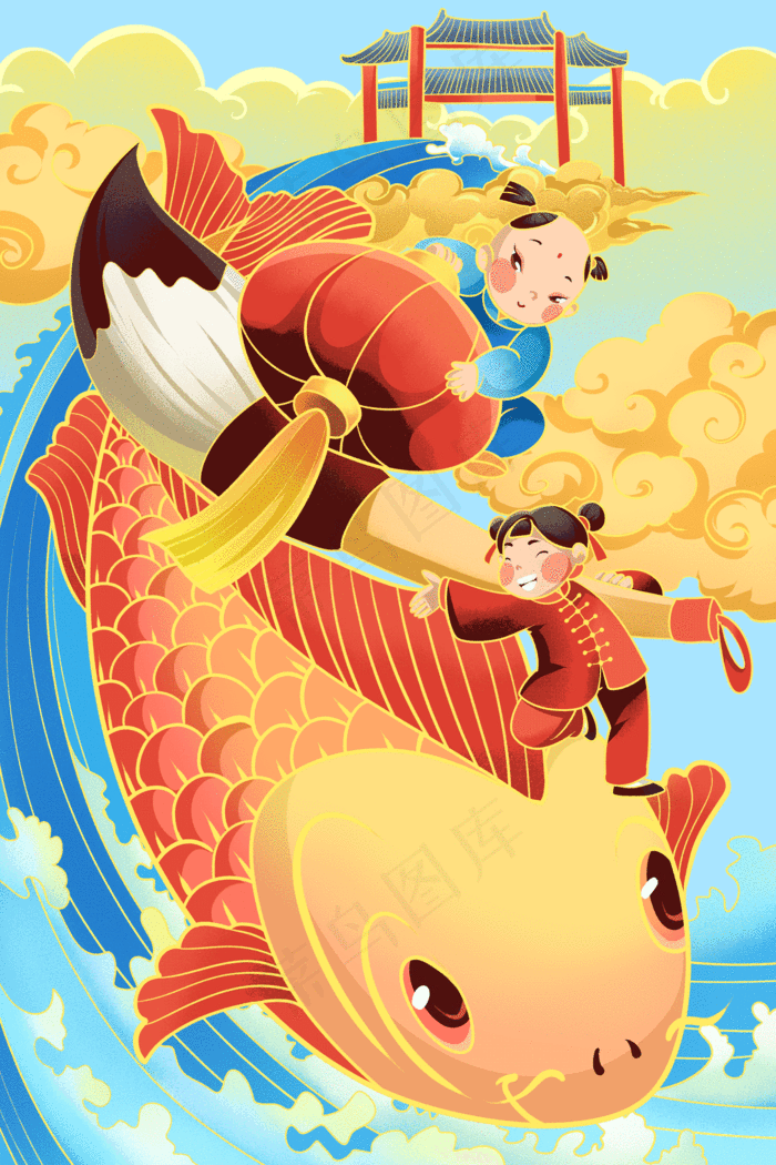 中国风福娃年画娃娃配图(1920*2880px 300dpi )ai矢量模版下载