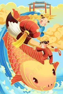 中国风福娃年画娃娃配图