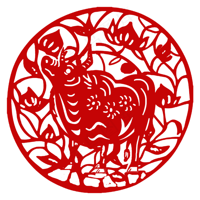 牛年窗花剪纸(3000X3000(DPI:300))psd模版下载