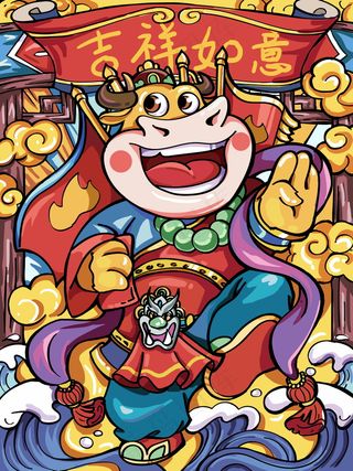 牛年插画 牛年海报 新春海报