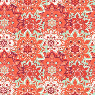 东方无缝手绘曼荼罗图案复古元素