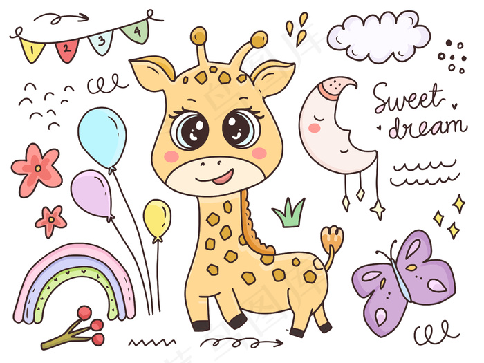 可爱的婴儿长颈鹿卡通人物集