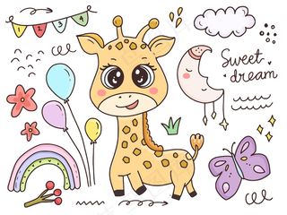 可爱的婴儿长颈鹿卡通人物集