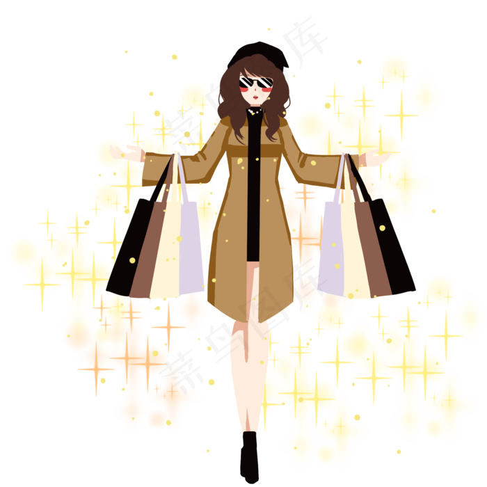 双十二卡通满载归来的购物女王(2000X2000(DPI:300))psd模版下载
