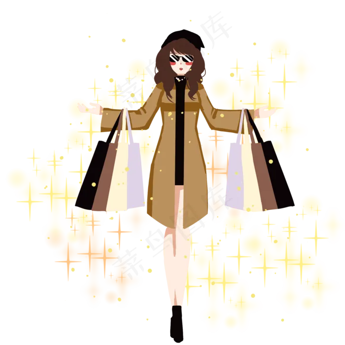双十二卡通满载归来的购物女王(2000X2000(DPI:300))psd模版下载