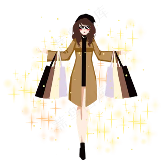 双十二卡通满载归来的购物女王