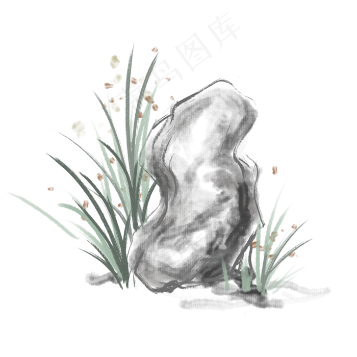 水墨画怪石兰花中秋