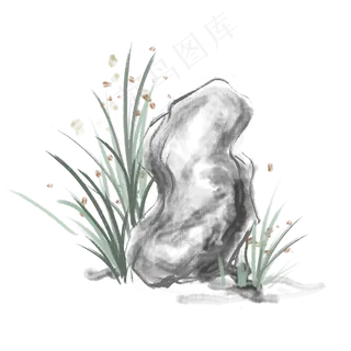 水墨画怪石兰花中秋
