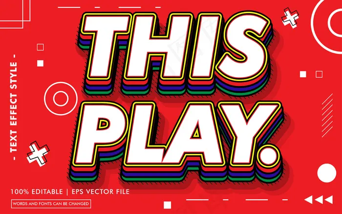 此播放文本效果样式eps,ai矢量模版下载