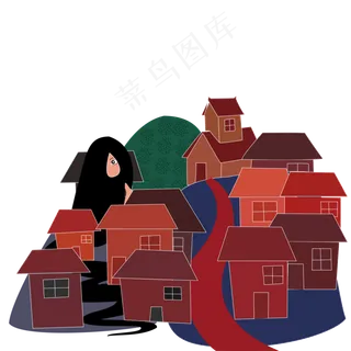 鬼节鬼城手绘矢量图