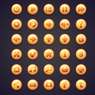 电脑游戏用户界面的一组黄色圆形按钮