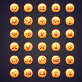 电脑游戏用户界面的一组黄色圆形按钮