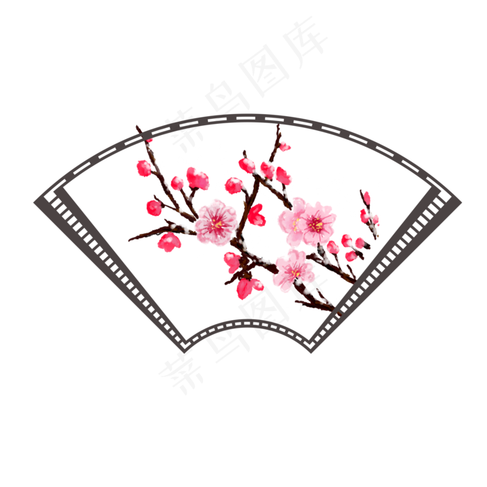 冬天腊梅红色水墨扇形边框免抠(2000X2000(DPI:300))psd模版下载