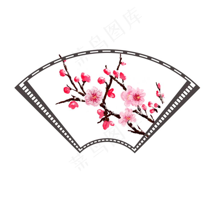 冬天腊梅红色水墨扇形边框免抠(2000X2000(DPI:300))psd模版下载