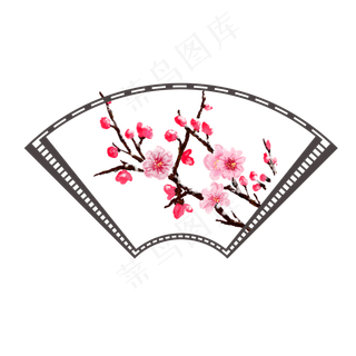 冬天腊梅红色水墨扇形边框免抠