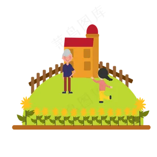 重阳节赏菊花暖色系手绘风奶奶和