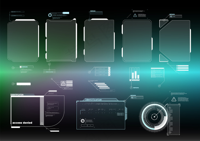 Hud ui gui未来用户界面屏幕元素集。电子游戏的高科技屏幕。科幻概念。
