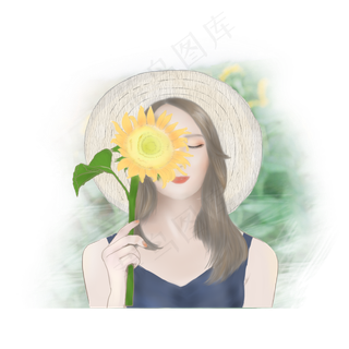 夏天阳光向日葵花田女孩