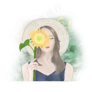 夏天阳光向日葵花田女孩