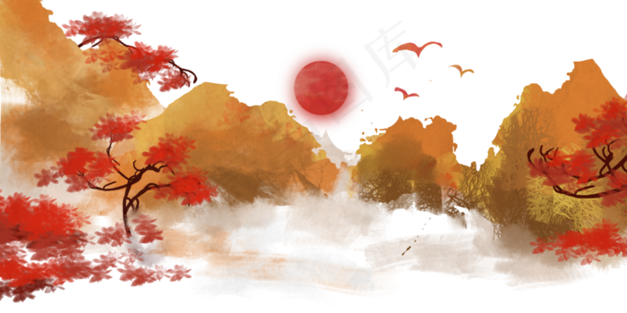 水彩风秋季(4000X2000(DPI:300))psd模版下载
