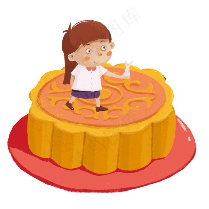 站在月饼上的小女孩