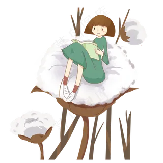 手绘24节气寒露在棉花上看书的