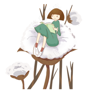 手绘24节气寒露在棉花上看书的