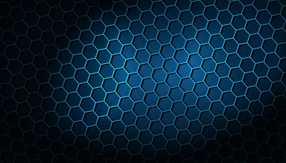深色背景，蓝色六边形图案
