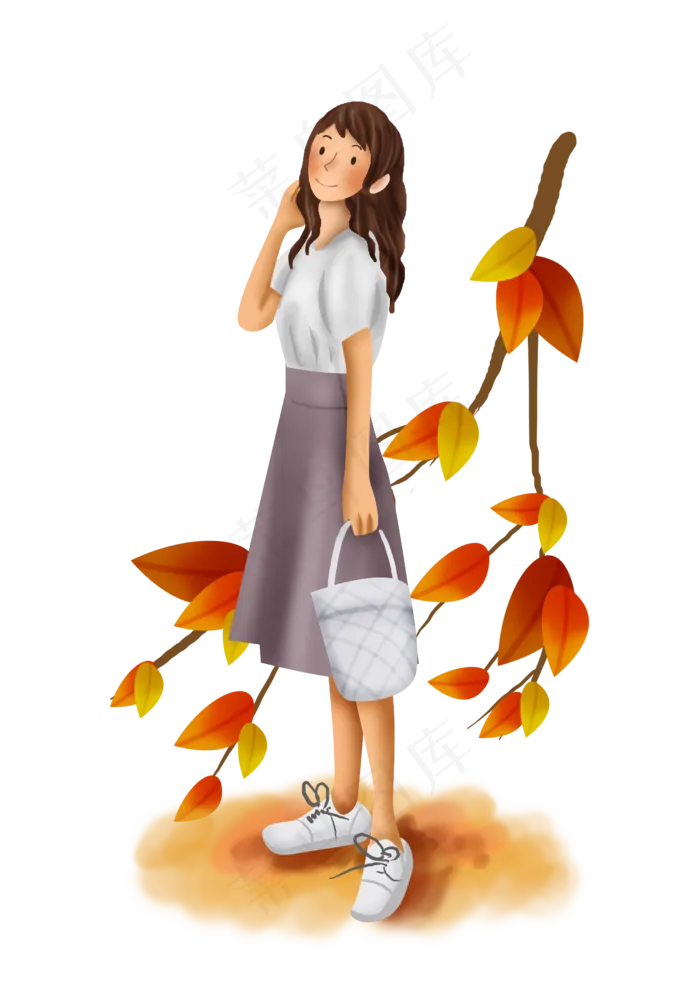 秋游公园的树和女孩(2480X3508(DPI:300))psd模版下载