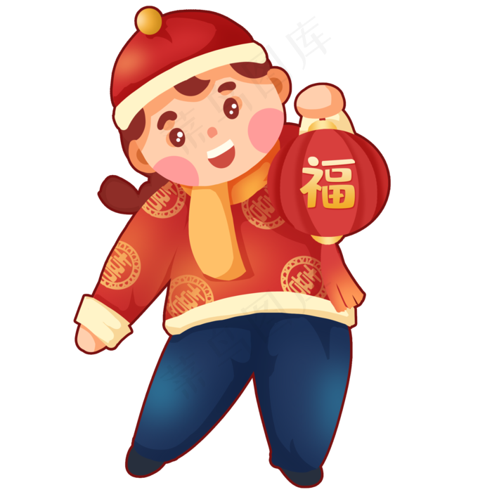 新年拿着红灯笼童男