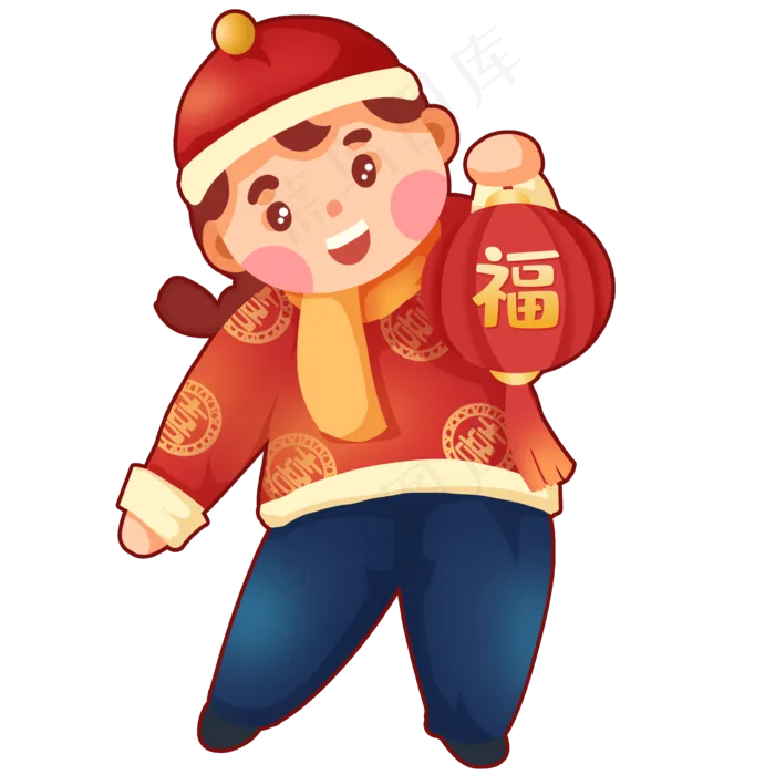 新年拿着红灯笼童男(2000X2000(DPI:300))psd模版下载
