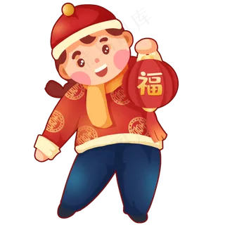 新年拿着红灯笼童男