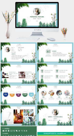 绿色清秀风个人简介PPT模板预览图