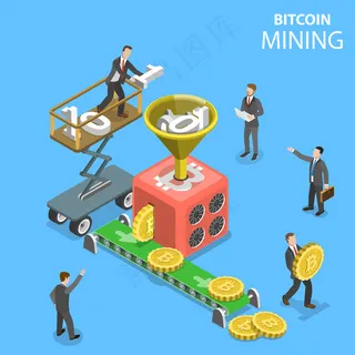 加密货币挖掘的等距图解。