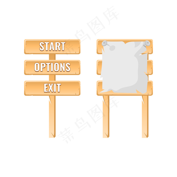 一套游戏ui木制菜单标志