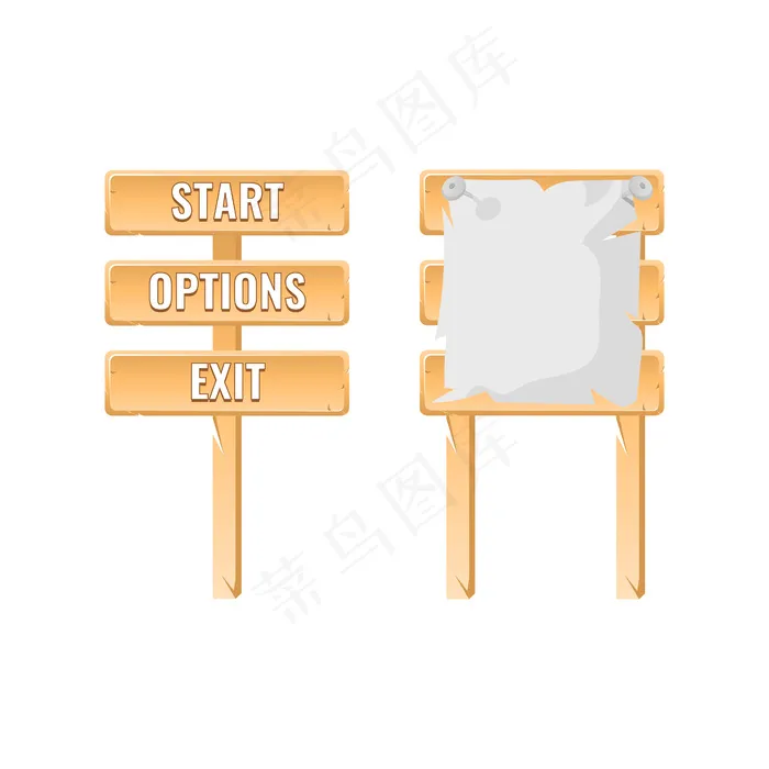 一套游戏ui木制菜单标志eps,ai矢量模版下载