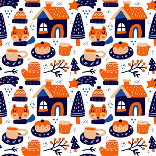 卡瓦伊可爱的圣诞无缝图案在斯堪的纳维亚风格。可用于织物等