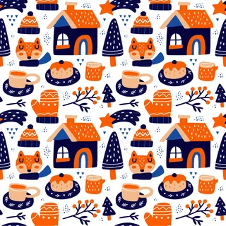 卡瓦伊可爱的圣诞无缝图案在斯堪的纳维亚风格。可用于织物等