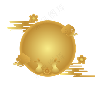 中秋节金色云纹和拿月饼的兔子