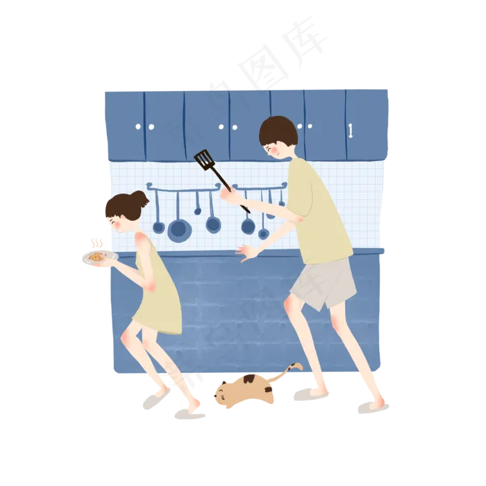 七夕节人物蓝色系情侣厨房玩闹手(3500X3500(DPI:500))psd模版下载