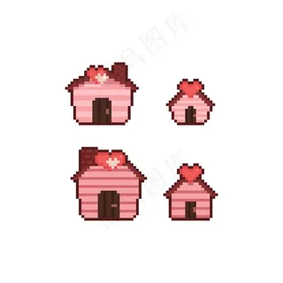 像素艺术卡通爱情之家图标设计集。